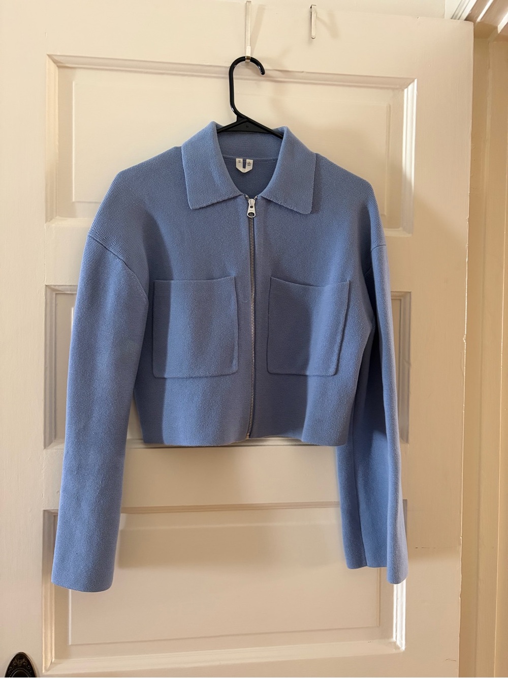 Arket Sky Blue Cropped Zip-Up Bomber Jacket